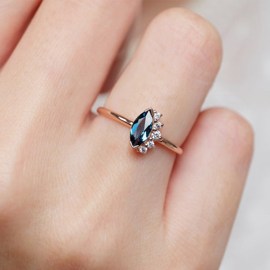 1.50 Ct Marquise Cut London Blue Topaz 925 Sterling Silver Cluster Promise Ring