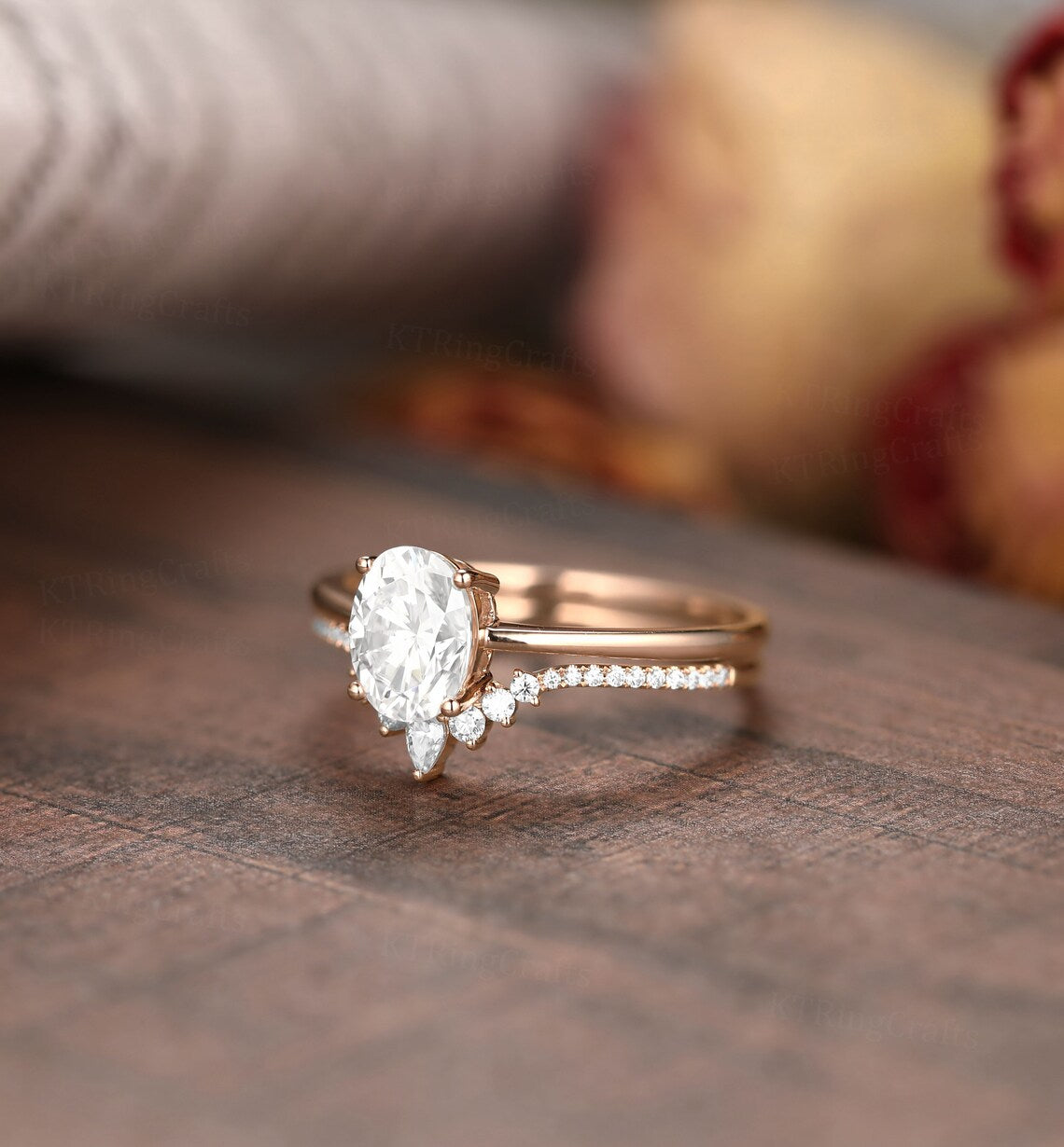 3.25 Ct Oval Cut White Diamond Solitaire & Curved Band Bridal Ring Set 925 Sterling Silver