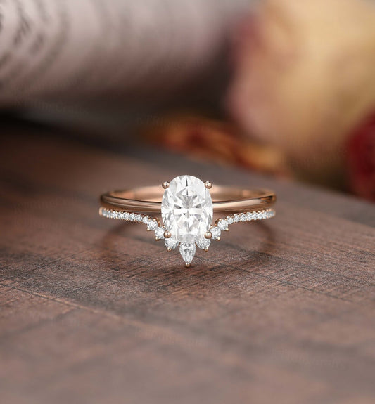 3.25 Ct Oval Cut White Diamond Solitaire & Curved Band Bridal Ring Set 925 Sterling Silver