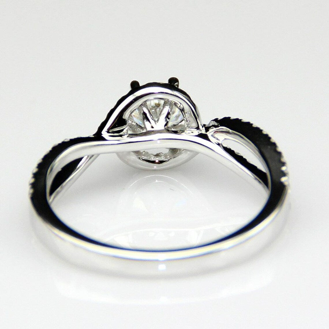 1 CT Round Cut White Diamond White Gold Over On 925 Sterling Silver Halo Split Shank Ring
