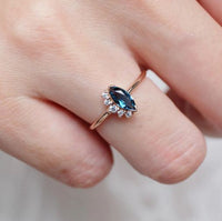 1.50 Ct Marquise Cut London Blue Topaz 925 Sterling Silver Cluster Promise Ring