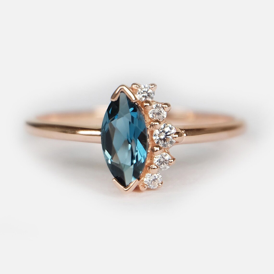 1.50 Ct Marquise Cut London Blue Topaz 925 Sterling Silver Cluster Promise Ring