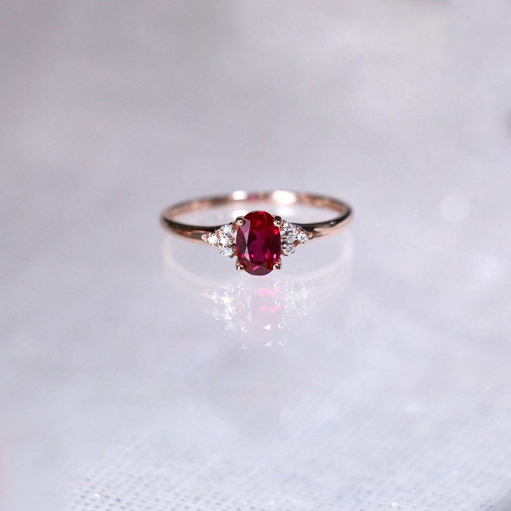 1 CT Oval Cut Red Ruby Rose Gold Over On 925 Sterling Silver Solitaire W/Accents PromiseRing