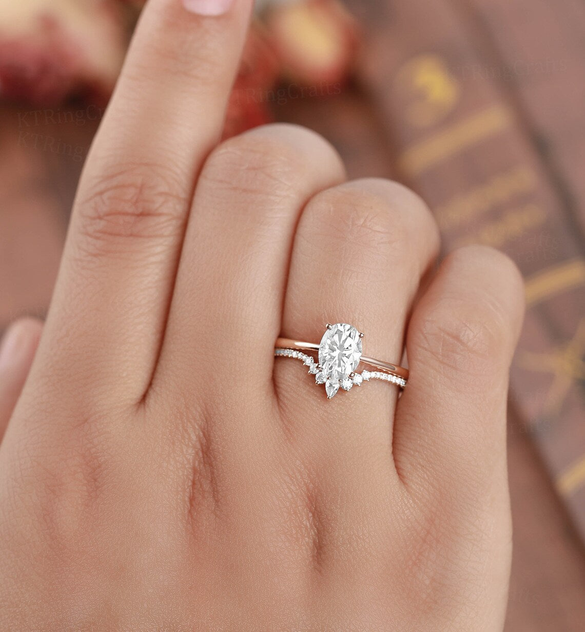 3.25 Ct Oval Cut White Diamond Solitaire & Curved Band Bridal Ring Set 925 Sterling Silver