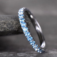 1.50 CT Round Cut Sky Blue Topaz Diamond White Gold Over On 925 Sterling Silver Full Eternity Wedding Band Ring