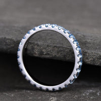 1.50 CT Round Cut Sky Blue Topaz Diamond White Gold Over On 925 Sterling Silver Full Eternity Wedding Band Ring