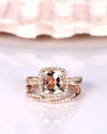2.75 Cushion Cut Morganite Diamond  Rose Gold Over On 925 Sterling Silver Anniversary Bridal Ring Set