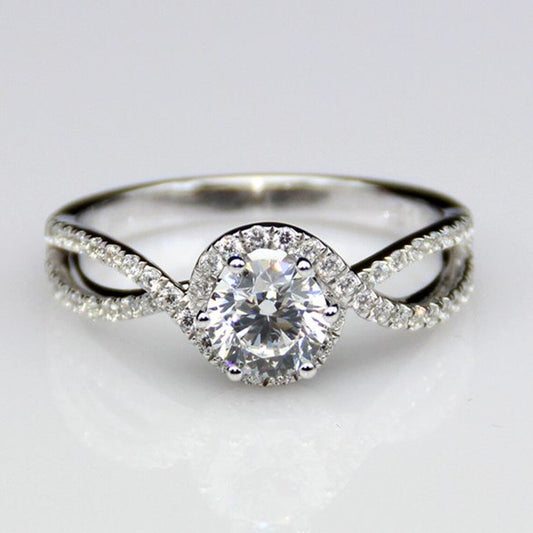 1 CT Round Cut White Diamond White Gold Over On 925 Sterling Silver Halo Split Shank Ring