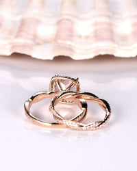 2.75 Cushion Cut Morganite Diamond  Rose Gold Over On 925 Sterling Silver Anniversary Bridal Ring Set