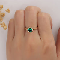 1.00 Ct Round Cut Green Emerald May Birthstone 925 Sterling Silver Solitaire Bezel Set Ring