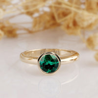1.00 Ct Round Cut Green Emerald May Birthstone 925 Sterling Silver Solitaire Bezel Set Ring