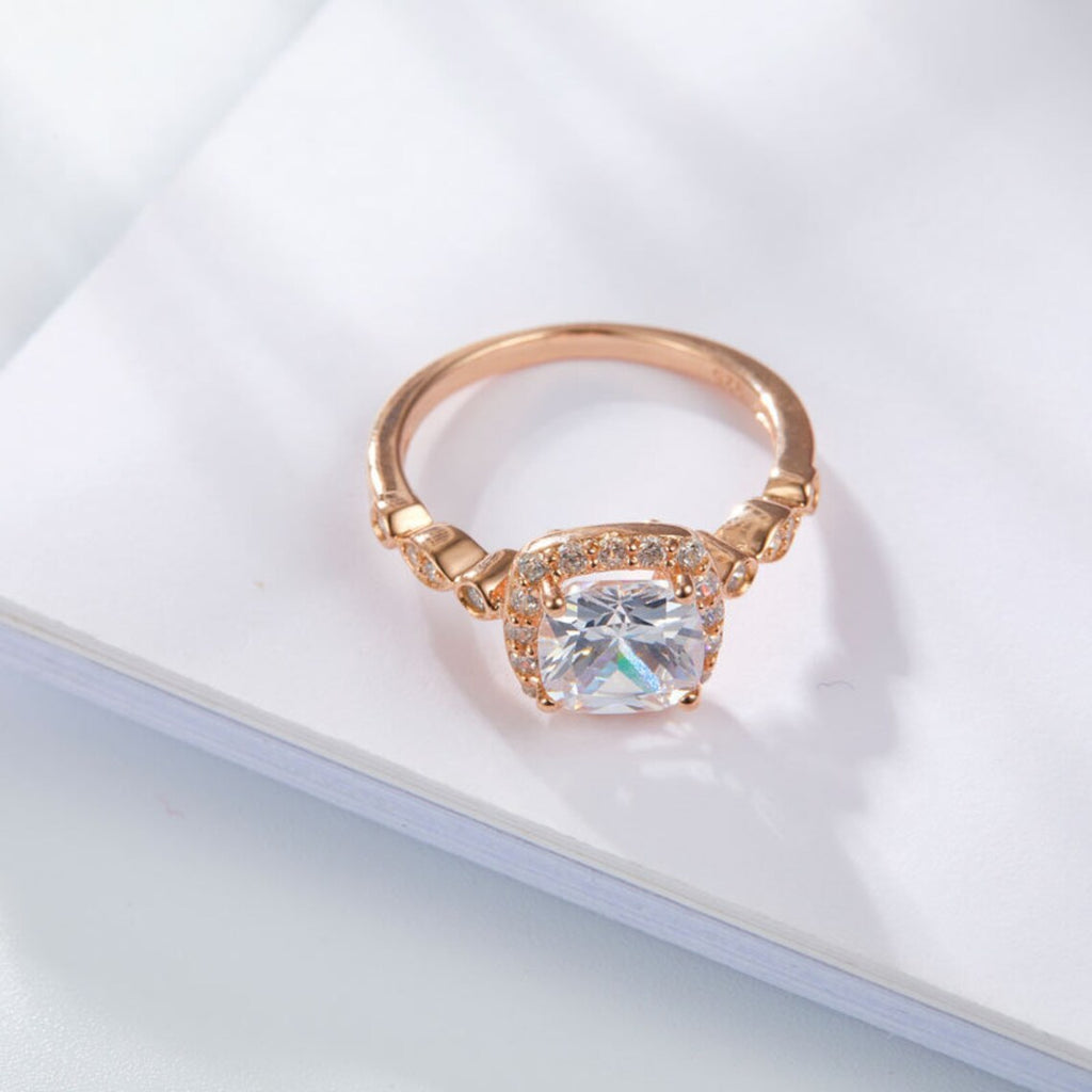 1 CT Cushion Cut Diamond Rose Gold Over On 925 Sterling Silver Halo Engagement Ring for Women