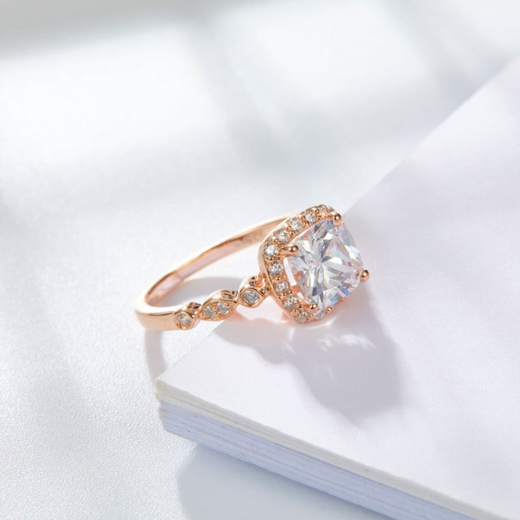 1 CT Cushion Cut Diamond Rose Gold Over On 925 Sterling Silver Halo Engagement Ring for Women