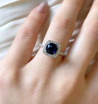 1 CT Cushion Cut Sapphire White Gold Over On 925 Sterling Silver Halo Promise Ring