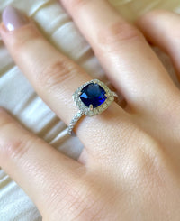 1 CT Cushion Cut Sapphire White Gold Over On 925 Sterling Silver Halo Promise Ring