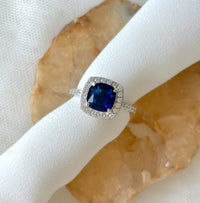 1 CT Cushion Cut Sapphire White Gold Over On 925 Sterling Silver Halo Promise Ring