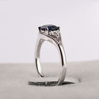 2.50 Ct Cushion Cut Blue Sapphire & Trillion White CZ 925 Sterling Silver Three-Stone Promise Ring