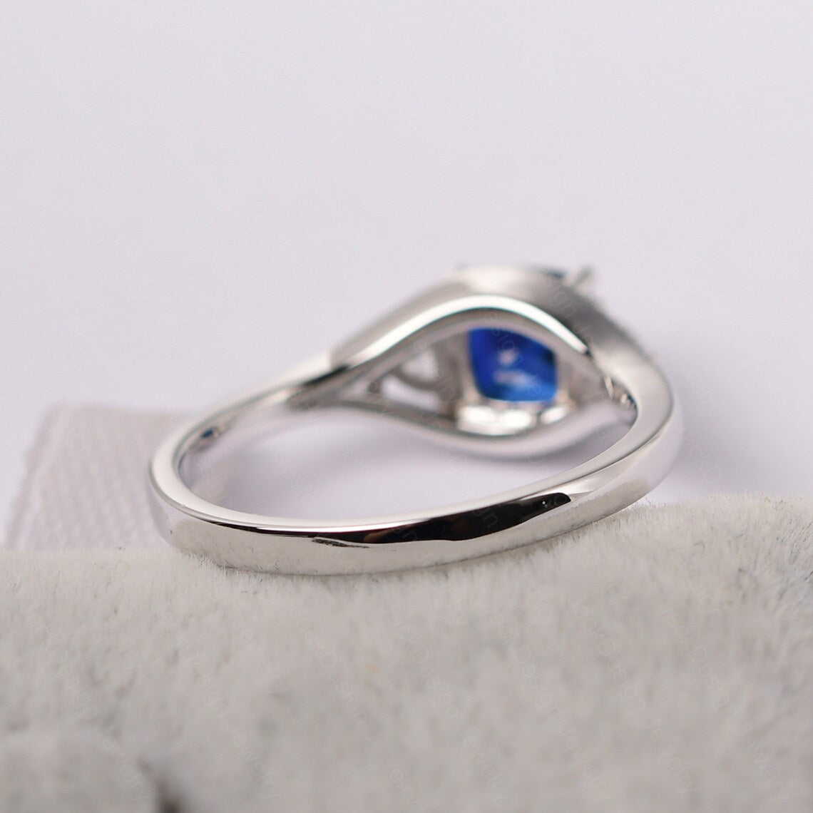 2.50 Ct Cushion Cut Blue Sapphire & Trillion White CZ 925 Sterling Silver Three-Stone Promise Ring