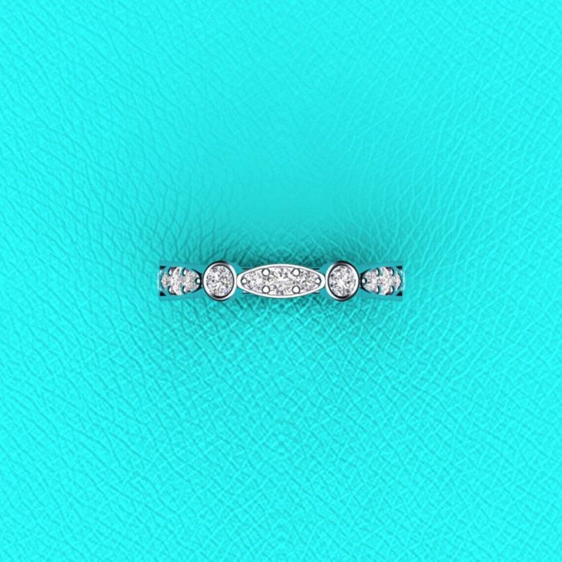 0.75 CT Round Cut White Diamond White Gold Over On 925 Sterling Silver Half Eternity Wedding Band Ring