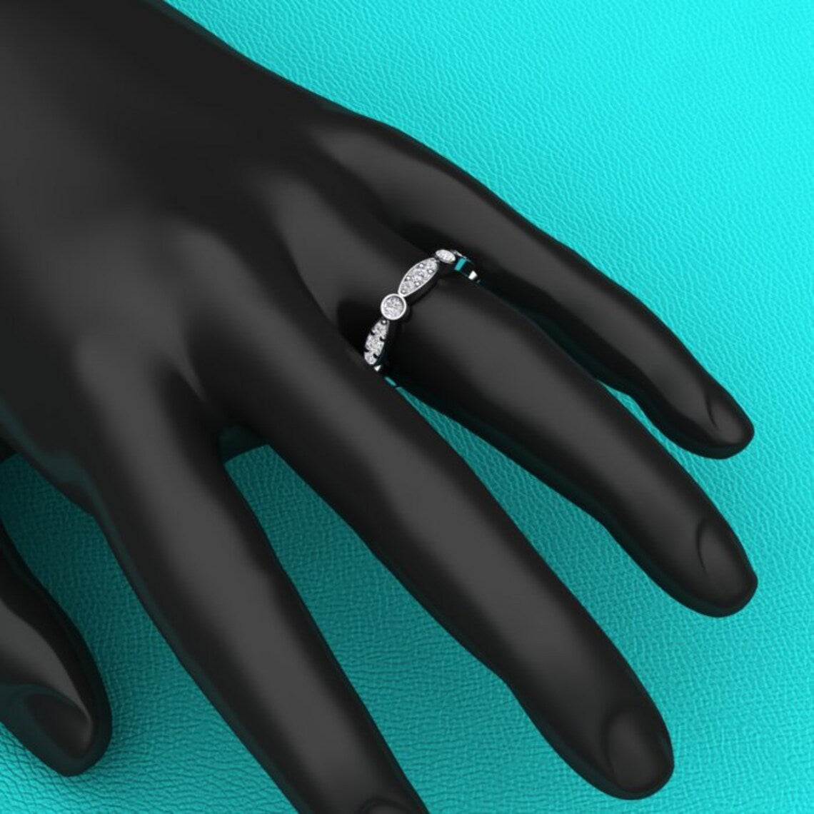 0.75 CT Round Cut White Diamond White Gold Over On 925 Sterling Silver Half Eternity Wedding Band Ring