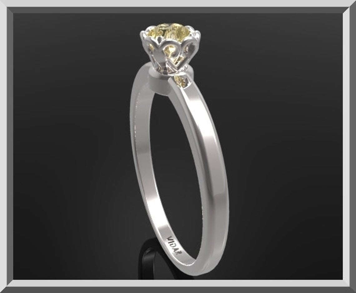 1 CT Round Cut Yellow Citrine Diamond 925 Sterling Silver Unique Engagement Solitaire Flower Ring