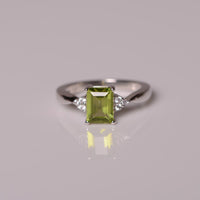 1 CT 925 Sterling Silver Green peridot Emerald Cut Diamond Promise Ring