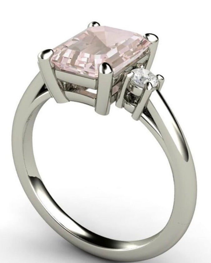 2 CT Emerald cut 3 Stone Pink Morganite Diamond 925 Sterling Silver Women Engagement Ring