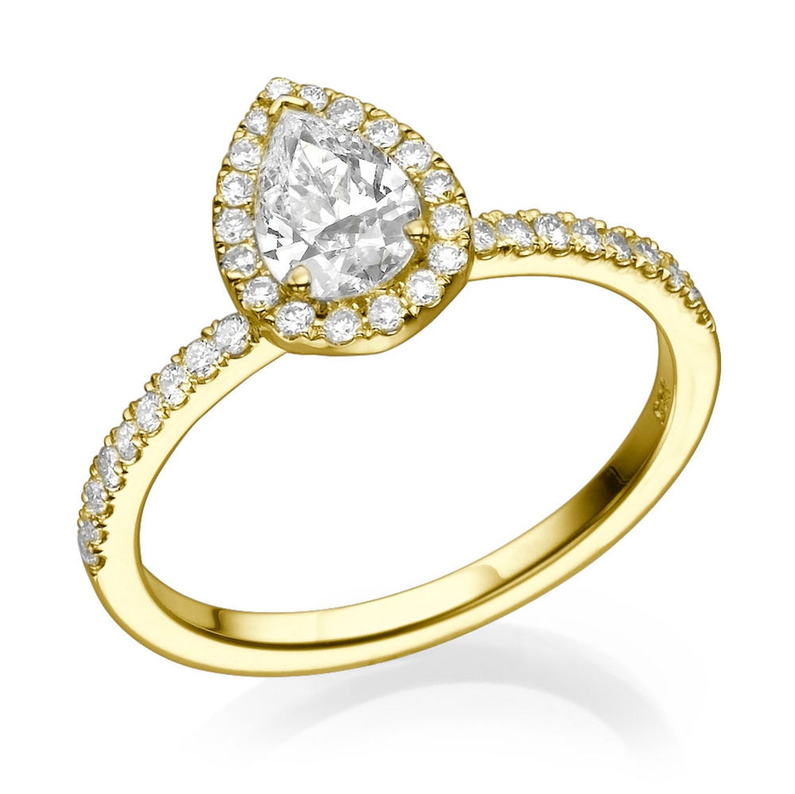 1 CT 925 Sterling Silver Pear Cut Diamond Umens Halo Engagement Ring