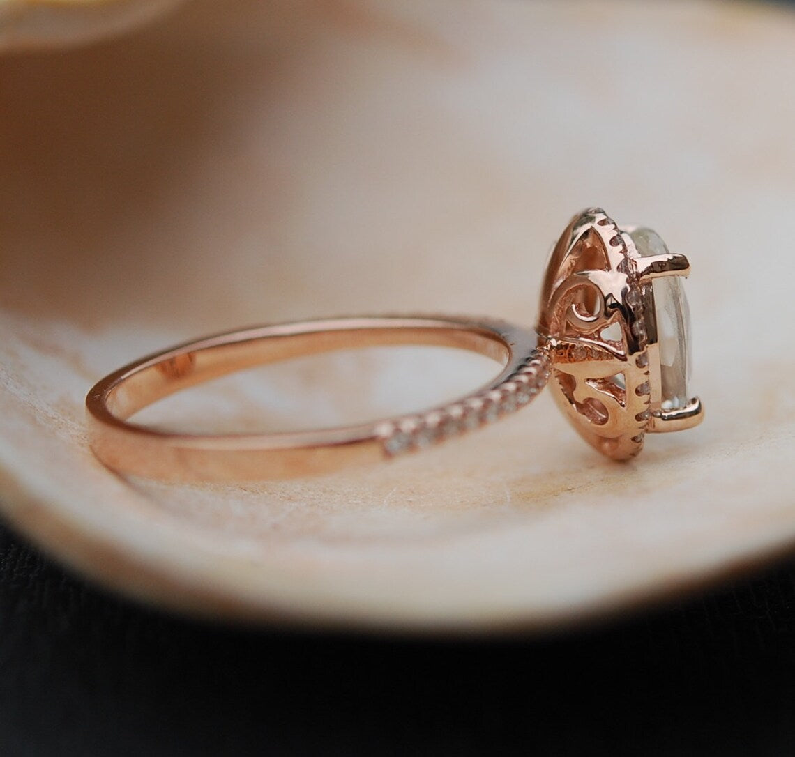 1.95 CT Oval White Sapphire Rose Gold Over On 925 Sterling Silver Halo Engagement Ring