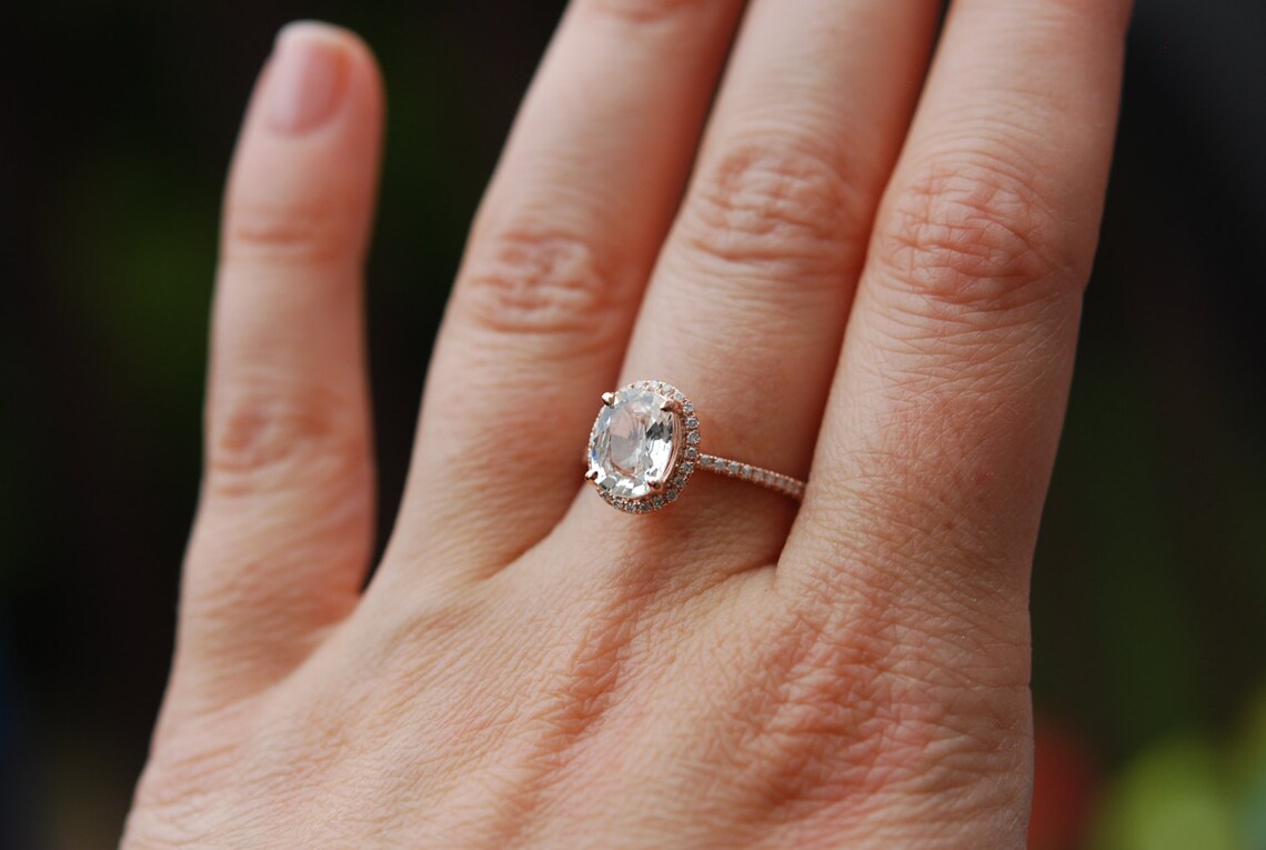 1.95 CT Oval White Sapphire Rose Gold Over On 925 Sterling Silver Halo Engagement Ring