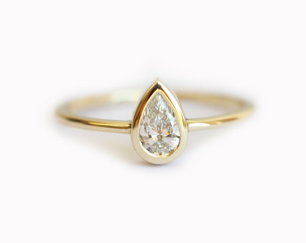 1 CT Pear Cut White Diamond Yellow Gold Ove On 925 Sterling Silver Solitaire Promise Ring
