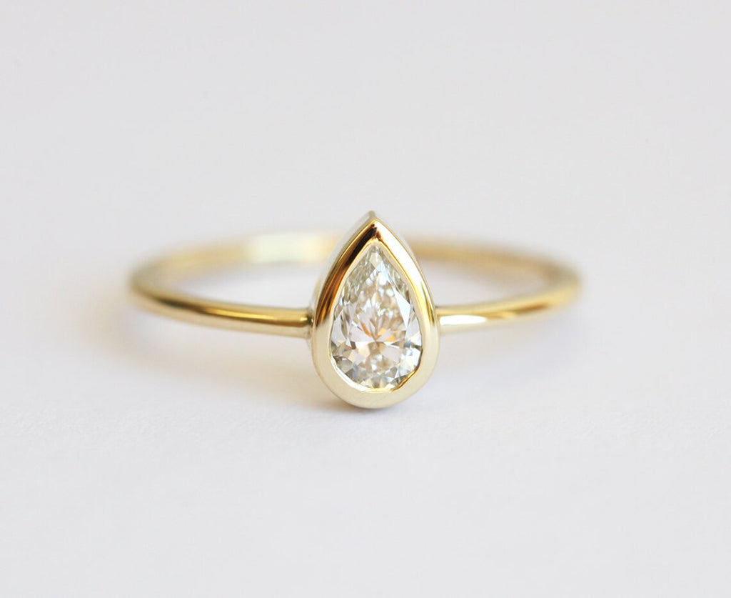 1 CT Pear Cut White Diamond Yellow Gold Ove On 925 Sterling Silver Solitaire Promise Ring