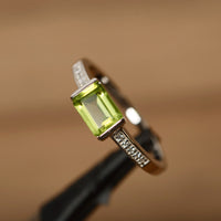 1.75 Ct Emerald Cut Green Peridot 925 Sterling Silver Solitaire W/Accents Ring
