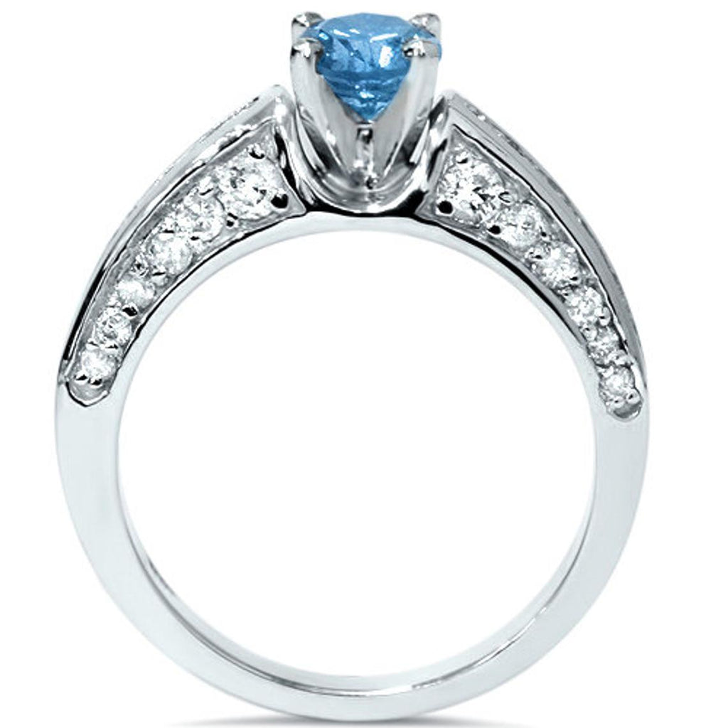 2 CT Round Cut Blue & White Diamond 925 Sterling Silver Wedding Engagement Ring