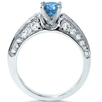 2 CT Round Cut Blue & White Diamond 925 Sterling Silver Wedding Engagement Ring