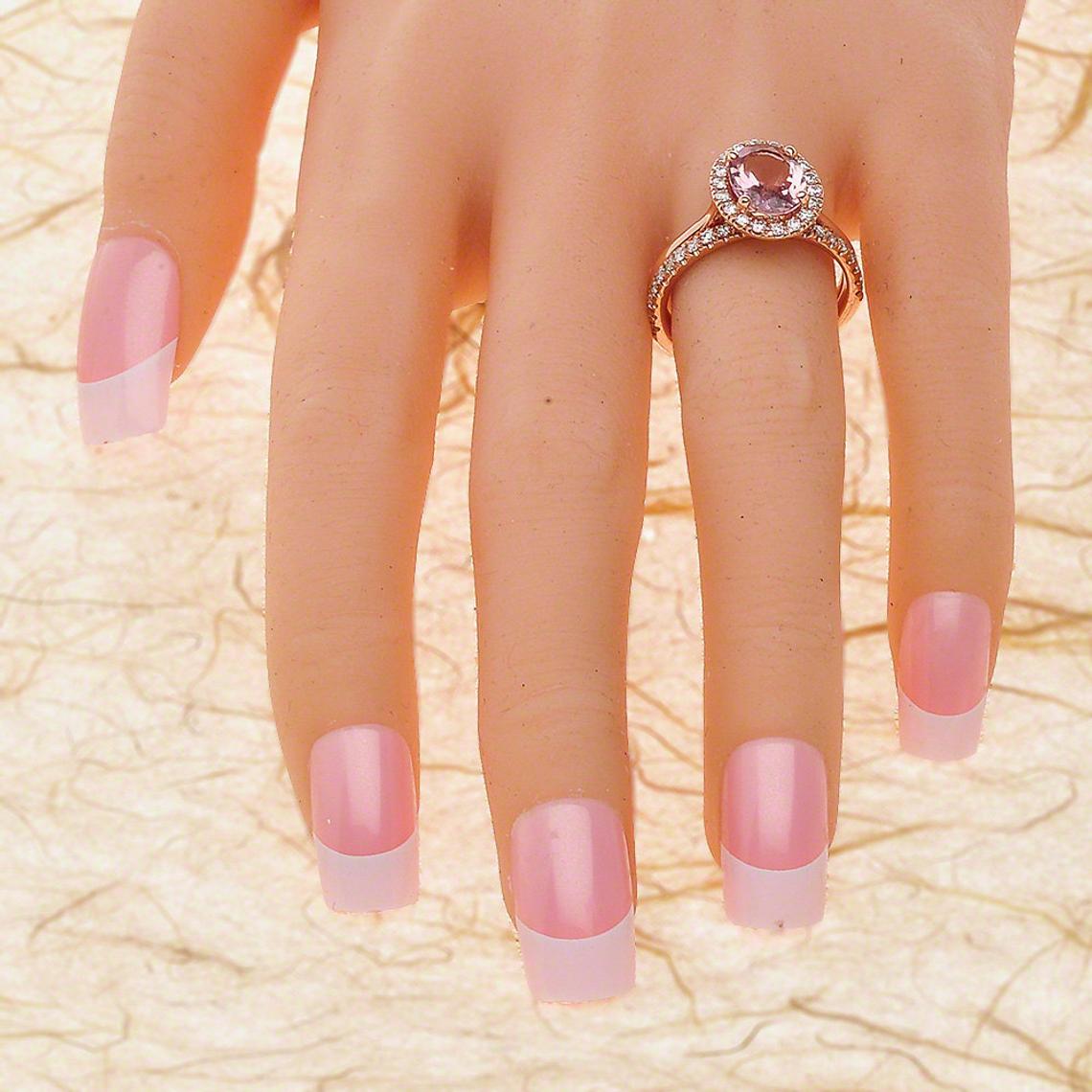2 CT Oval Cut Pink Morganite Diamond 925 Sterling Silver Halo Wedding Band Ring