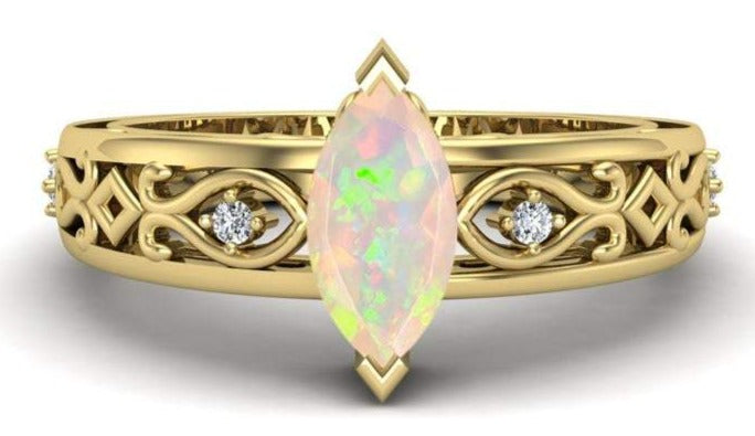 2 CT Marquise Cut Opal Diamond 925 Sterling Silver Solitaire Engagement Ring