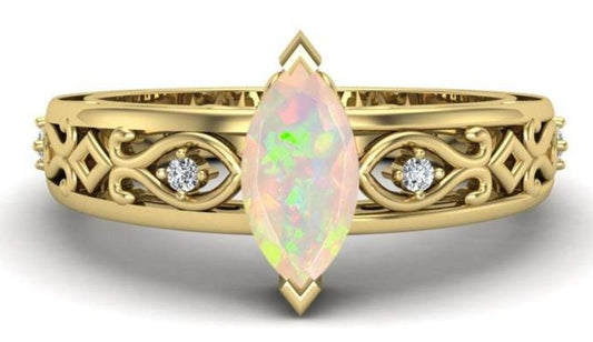 2 CT Marquise Cut Opal Diamond 925 Sterling Silver Solitaire Engagement Ring