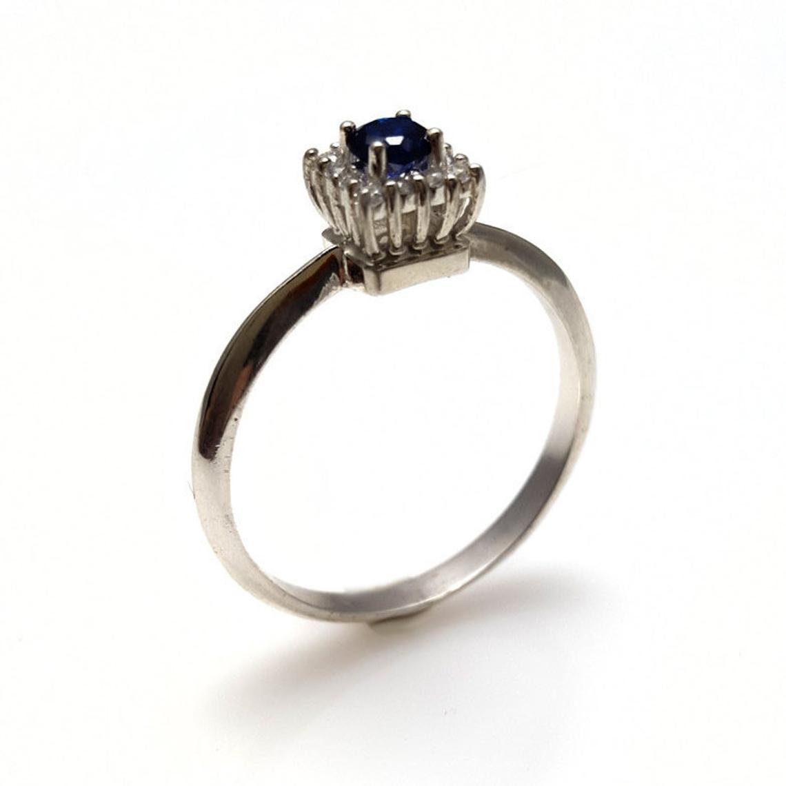 1 CT Round Cut Blue Sapphire Diamond 925 Sterling Silver Halo Women Engagement Ring