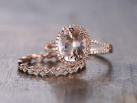 1 CT Oval Cut Pink Morganite Diamond Rose Gold Over On 925 Sterling Silver Bridal Ring Set