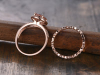 1 CT Oval Cut Pink Morganite Diamond Rose Gold Over On 925 Sterling Silver Bridal Ring Set