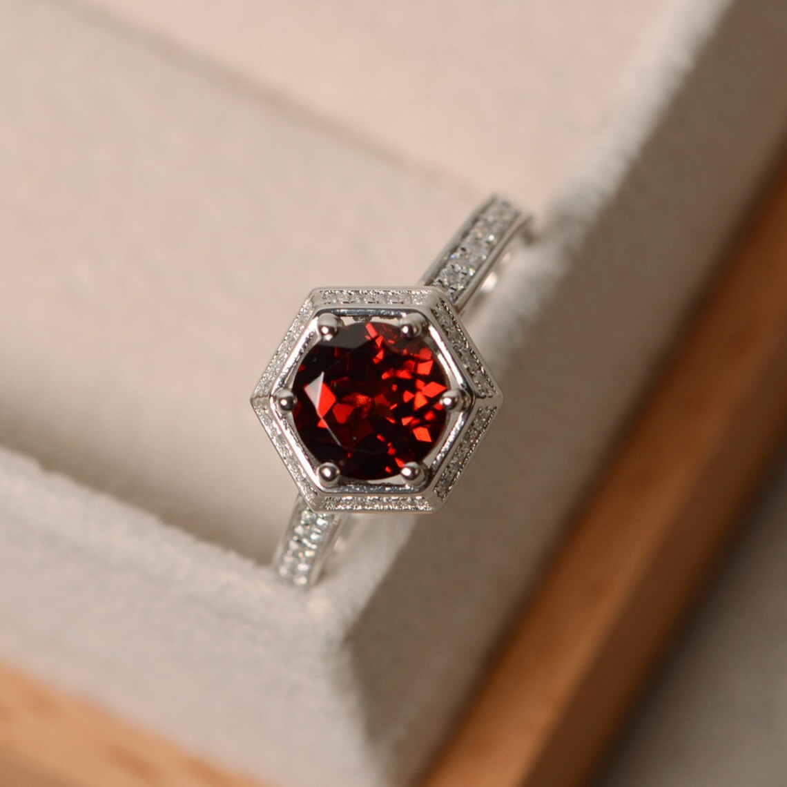 2.50 Ct Round Cut Red Garnet 925 Sterling Silver Halo Engagement Ring Set