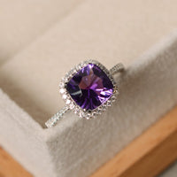 2.50 Ct Cushion Cut Purple Amethyst 925 Sterling Silver Halo Engagement Ring