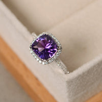 2.50 Ct Cushion Cut Purple Amethyst 925 Sterling Silver Halo Engagement Ring