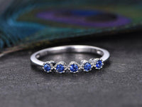 0.25 CT Round Cut Blue Sapphire Diamond 925 Sterling Silver Anniversary Ring