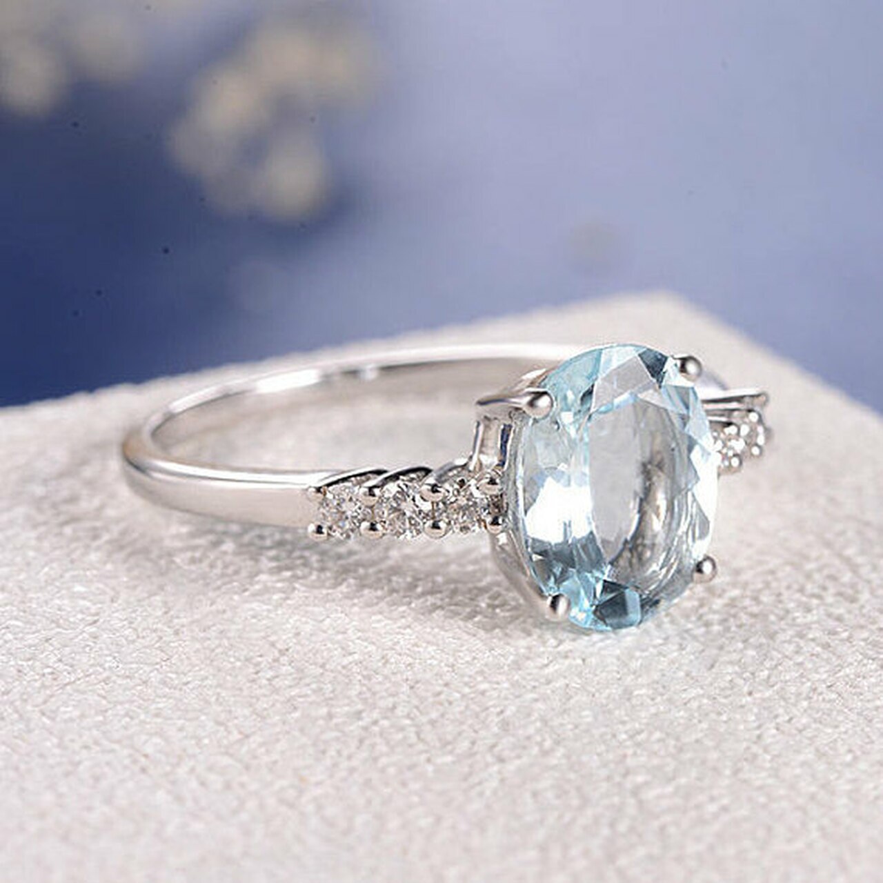 1.75 Ct Oval Cut Aquamarine 925 Sterling Silver Solitaire W/Accents Anniversary Gift Ring