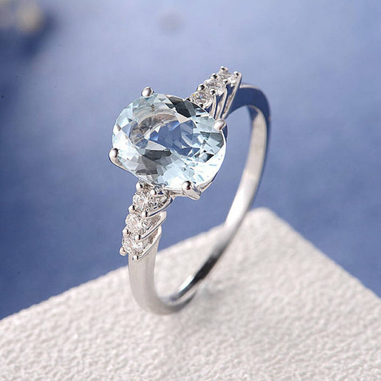 1.75 Ct Oval Cut Aquamarine 925 Sterling Silver Solitaire W/Accents Anniversary Gift Ring
