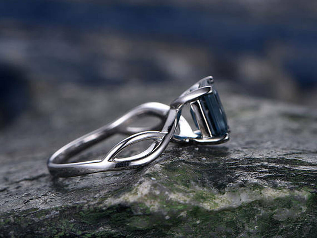 1.20 Ct Emerald Cut London Blue Topaz Infinity Promise Gift Ring In 925 Sterling Silver