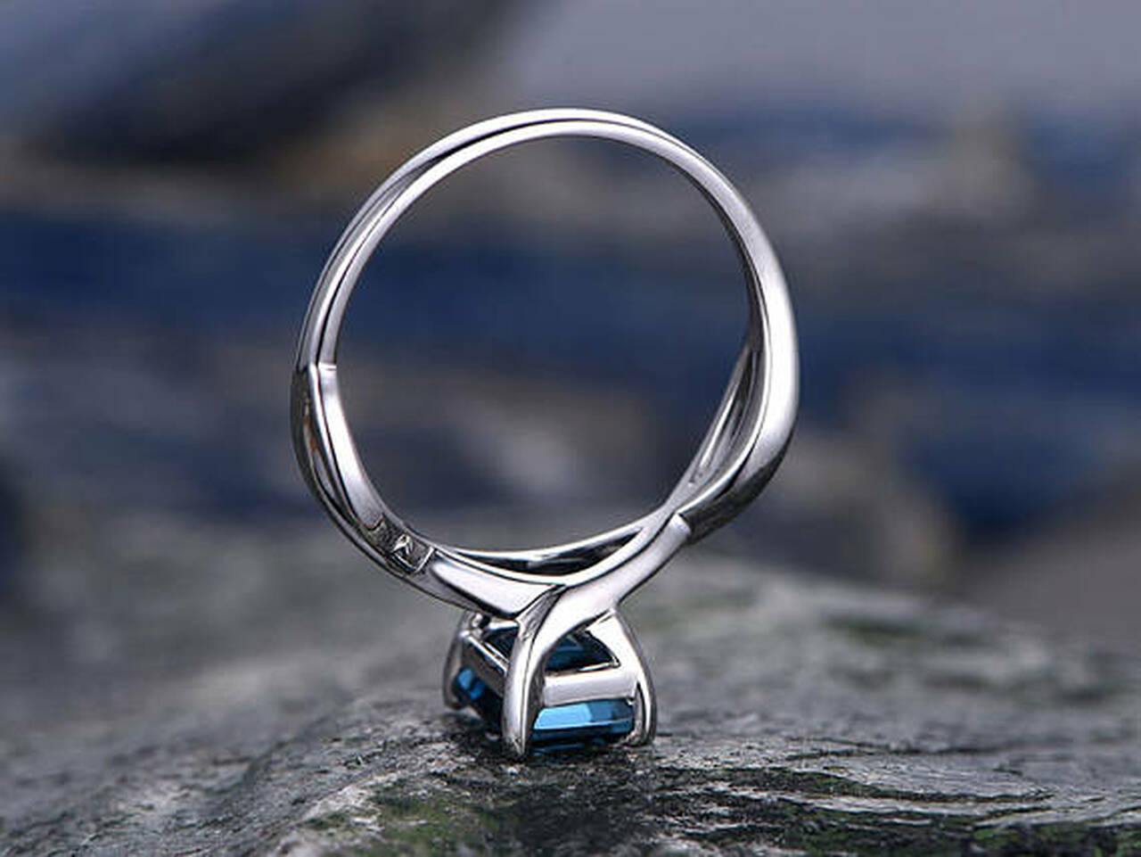 1.20 Ct Emerald Cut London Blue Topaz Infinity Promise Gift Ring In 925 Sterling Silver