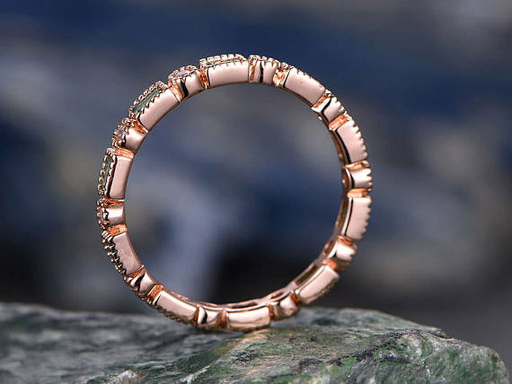 1 CT Baguette Cut Emerald Diamond Rose Gold Over On 925 Sterling Silver Full Eternity Promise Ring